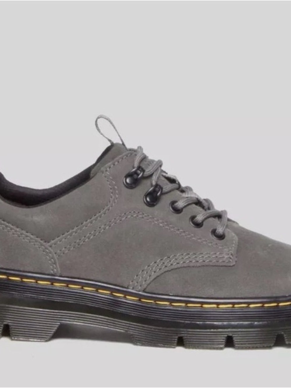 Dr. Martens Gray Suede Lace-Up Lug Sole Boots with Yellow Stitching woman’s 8 - Picture 8 of 9